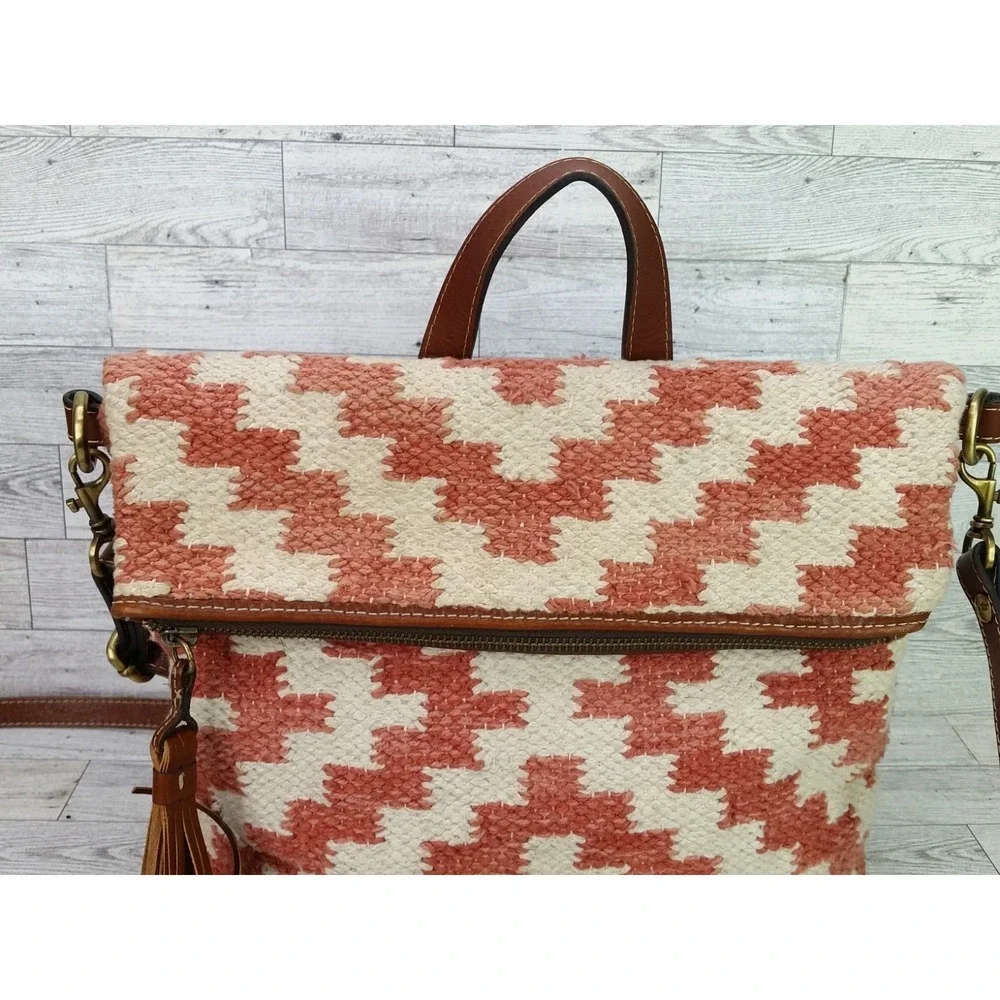 Patricia Nash Woven Casoli Convertible Shoulder Backpack Leather Carpet Bag